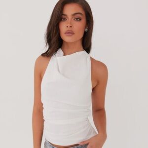 Peppermayo White Draped Halter Top